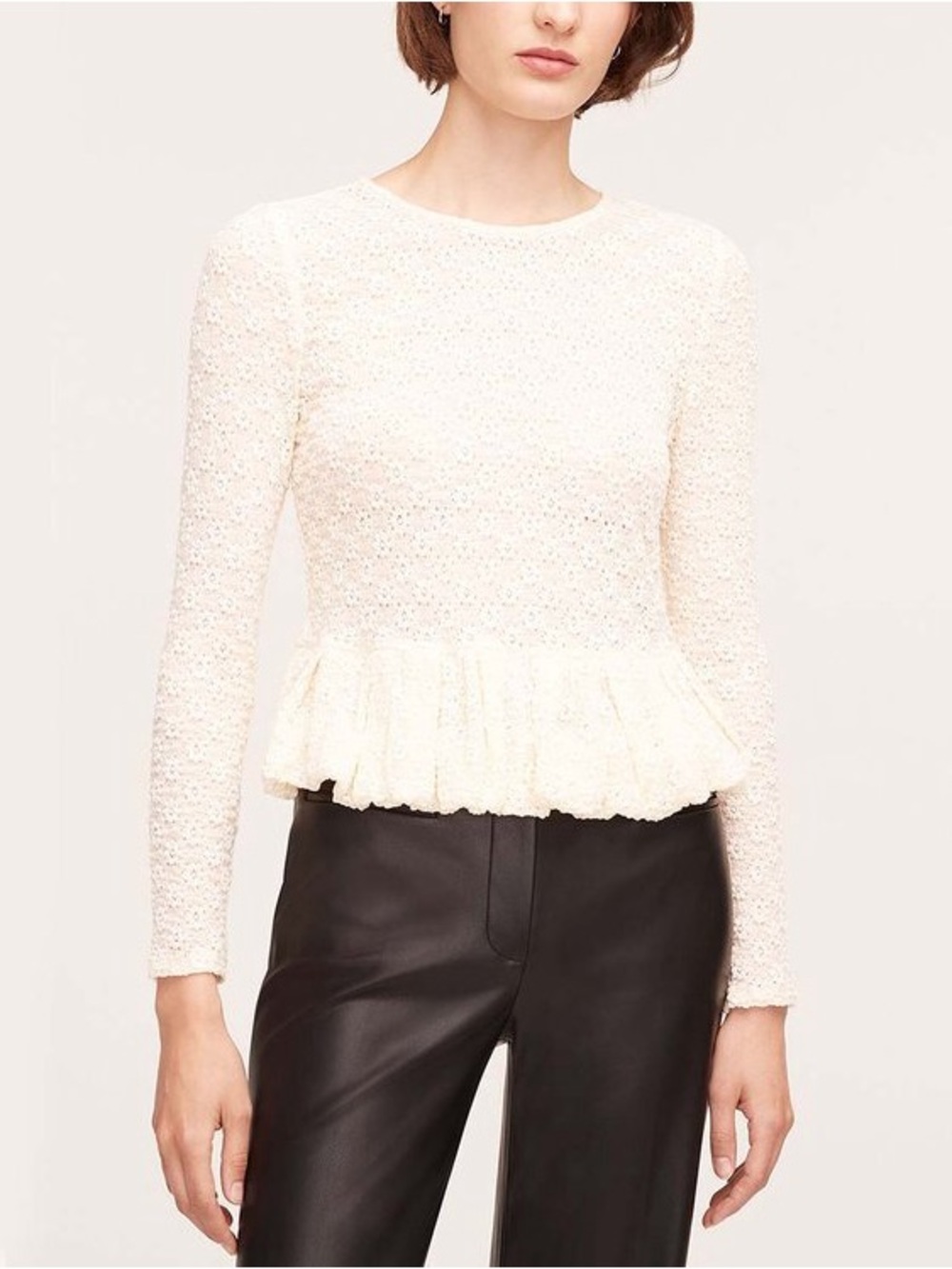 Rebecca Taylor Lace Peplum Ruffle Top Cream M